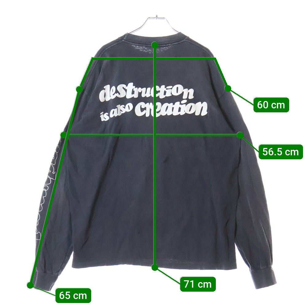 READY MADE(レディメイド) 24SS LS T DESTRUCTION デストラクション 両面プリント ダメージ加工 クルーネック カットソー 長袖Tシャツ ブラック RE-CO-BK-00-00-283