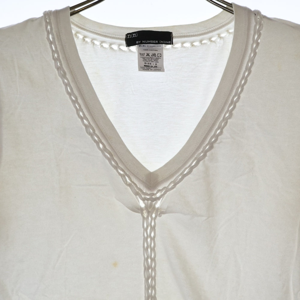n(n) by NUMBER (N)INE(エヌエヌバイナンバーナイン) 編み込みデザイン Vネック半袖Tシャツ カットソー レディース ホワイト