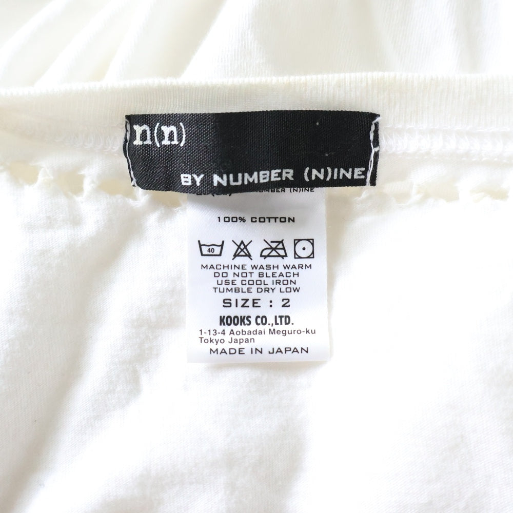 n(n) by NUMBER (N)INE(エヌエヌバイナンバーナイン) 編み込みデザイン Vネック半袖Tシャツ カットソー レディース ホワイト