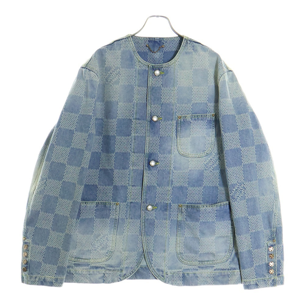 LOUIS VUITTON(ルイヴィトン) 24SS Damier Collarless Denim Jacket ダミエ ノーカラー デニム ジャケット インディゴ RM241 GRT HQA70W