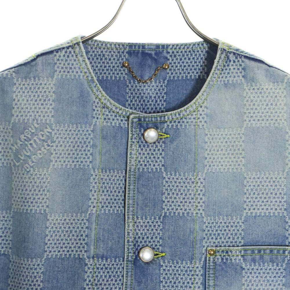 LOUIS VUITTON(ルイヴィトン) 24SS Damier Collarless Denim Jacket ダミエ ノーカラー デニム ジャケット インディゴ RM241 GRT HQA70W