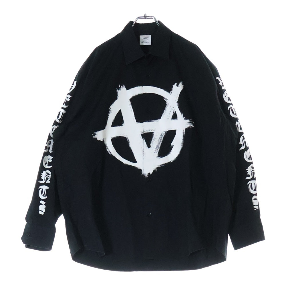 VETEMENTS(ヴェトモン) DOUBLE ANARCHY LOGO SHIRT ダブル アナーキー ロゴ 長袖シャツ ブラック UA53SH650B