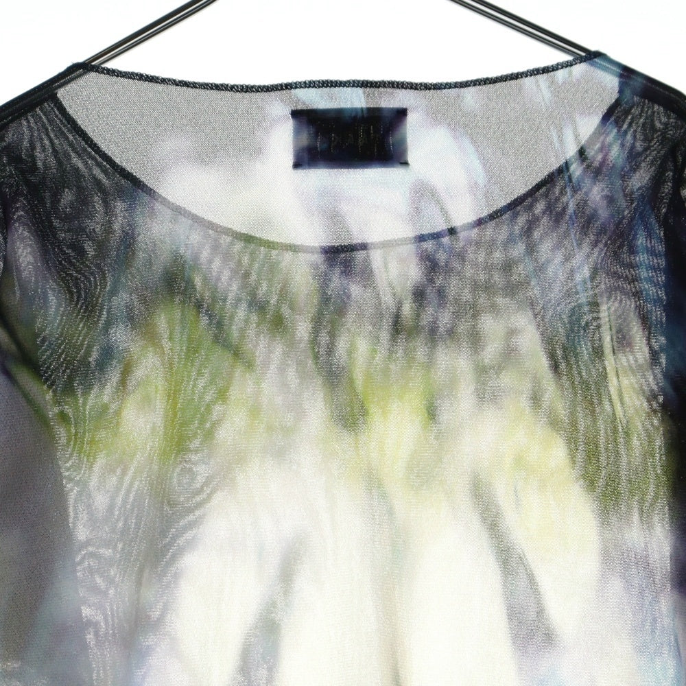 TAAKK(ターク) 23SS Tulle Tee マーブルプリント チュール ボートネック長袖Tシャツ カットソー マルチカラー TA23SS-JR041