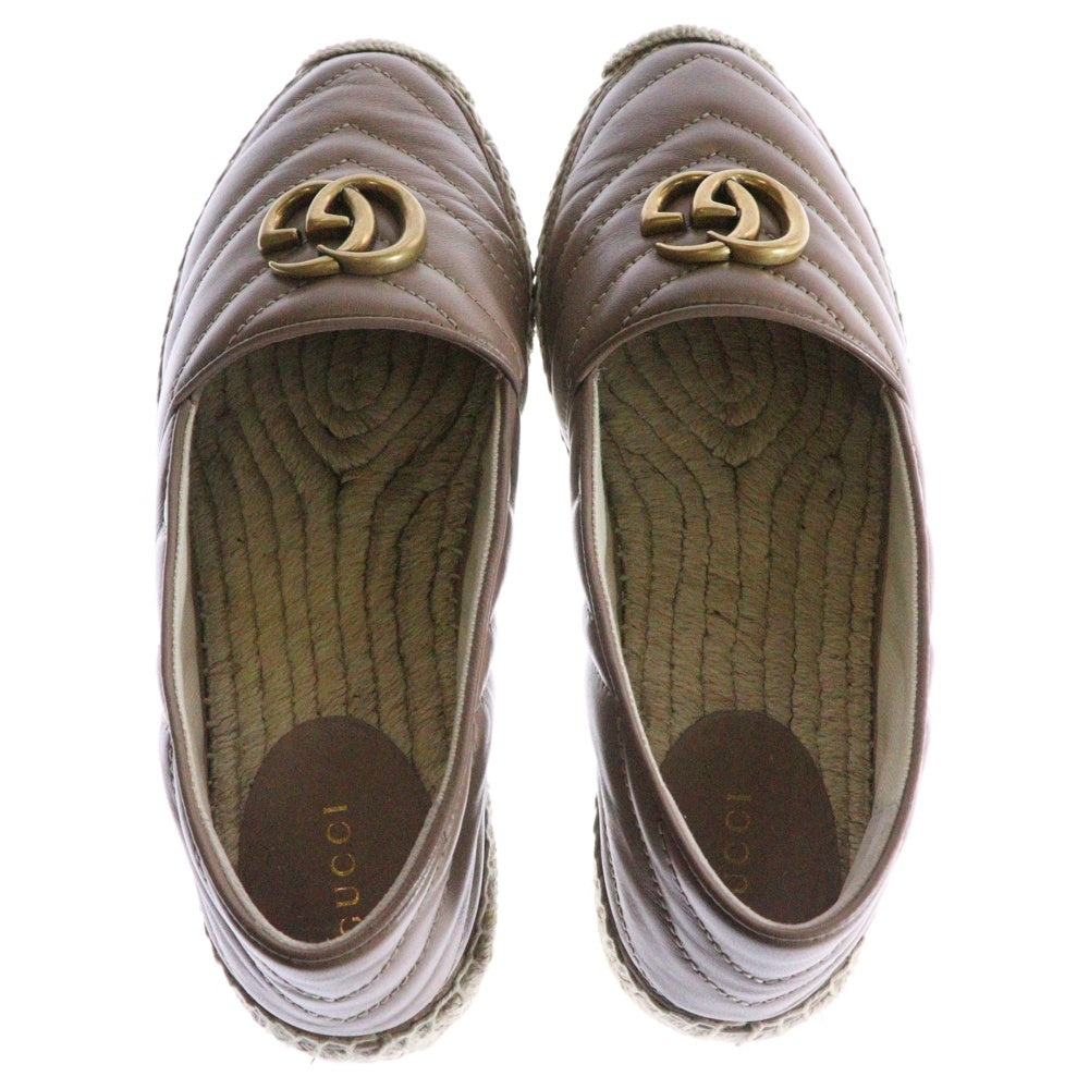 GUCCI(グッチ) エスパドリーユ ダブルG シェブロン キルティング フラット スリッポン シューズ レディース ピンク/ベージュ 551890