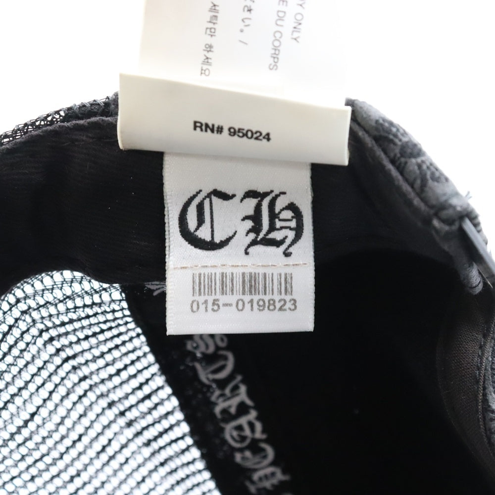 CHROME HEARTS(クロムハーツ) TRUCKER CAP レザークロスパッチ 総柄プリント クロスボール メッシュ トラッカーキャップ 帽子 ブラック