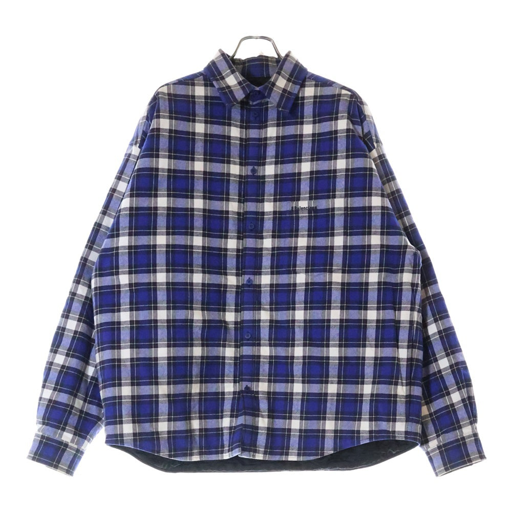 BALENCIAGA(バレンシアガ) 21AW 裏地キルティング フランネルチェック 長袖シャツジャケット ブルー/ホワイト 642339 TKM27