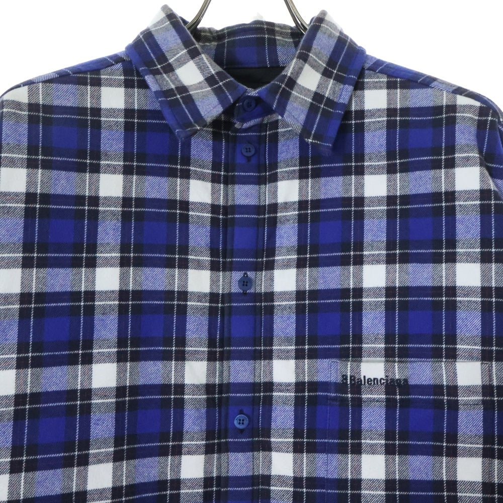 BALENCIAGA(バレンシアガ) 21AW 裏地キルティング フランネルチェック 長袖シャツジャケット ブルー/ホワイト 642339 TKM27