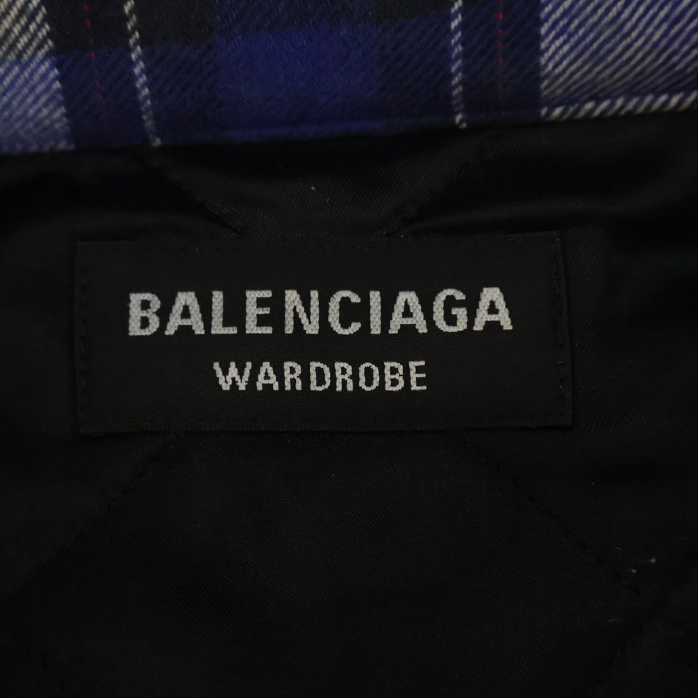 BALENCIAGA(バレンシアガ) 21AW 裏地キルティング フランネルチェック 長袖シャツジャケット ブルー/ホワイト 642339 TKM27
