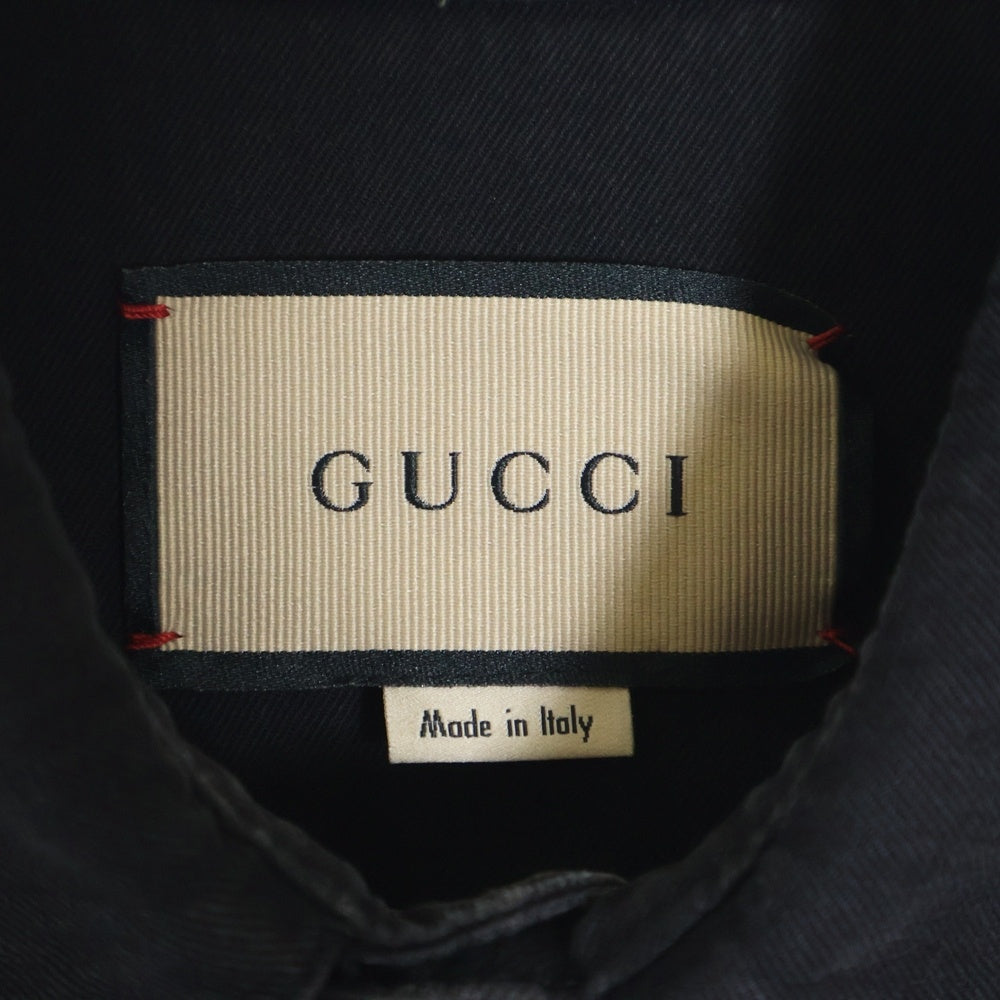 GUCCI(グッチ) 21SS WASHED ORGANIC DENIM SHIRT ウォッシュドオーガニック ホースビット シェリーラインポケット メタルボタン デニムシャツ ブラック 626480 XDBJD