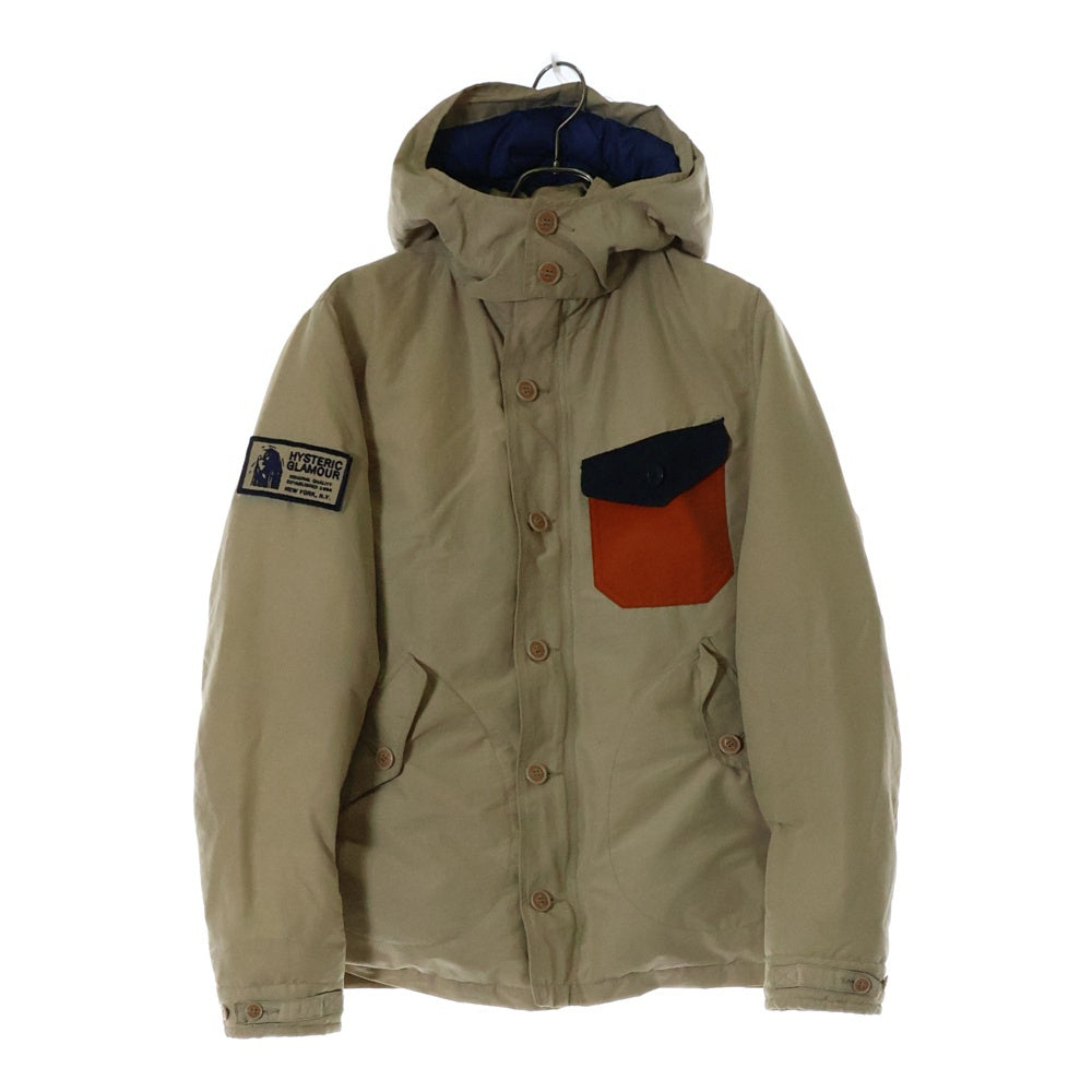 HYSTERIC GLAMOUR(ヒステリックグラマー) アームロゴワッペン ジップアップ フーデッドダウンジャケット ベージュ 0234AB04