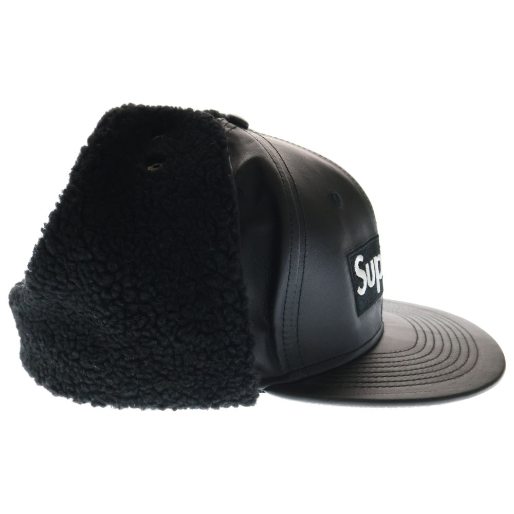 SUPREME(シュプリーム) 22AW ×NEW ERA Leather Earflap Box Logo レザー イヤーフラップ ボックスロゴ フライトキャップ 帽子 ブラック G2708032022