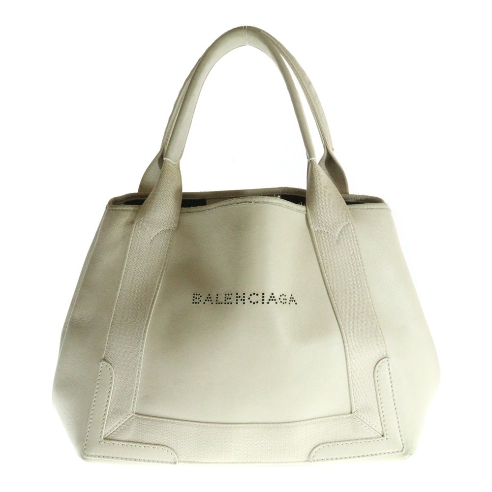 BALENCIAGA(バレンシアガ) NAVY CABAS S ネイビーカバス ロゴパンチング ポーチ付き レザー ハンドバッグ グレー レディース 339933 9000