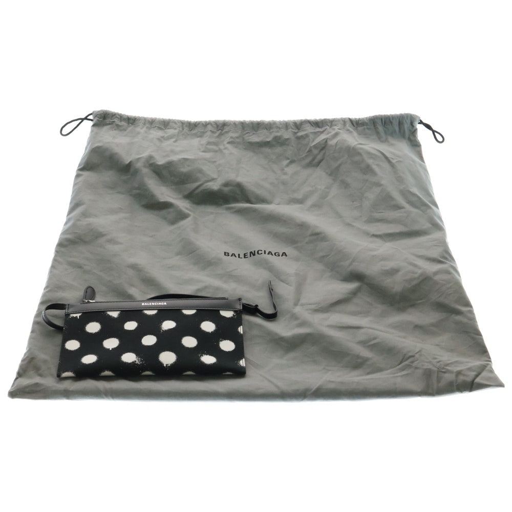 BALENCIAGA(バレンシアガ) NAVY CABAS S ネイビーカバス ポーチ付き ドット フロントロゴ キャンバス ハンドバッグ ブラック レディース 339933 1097