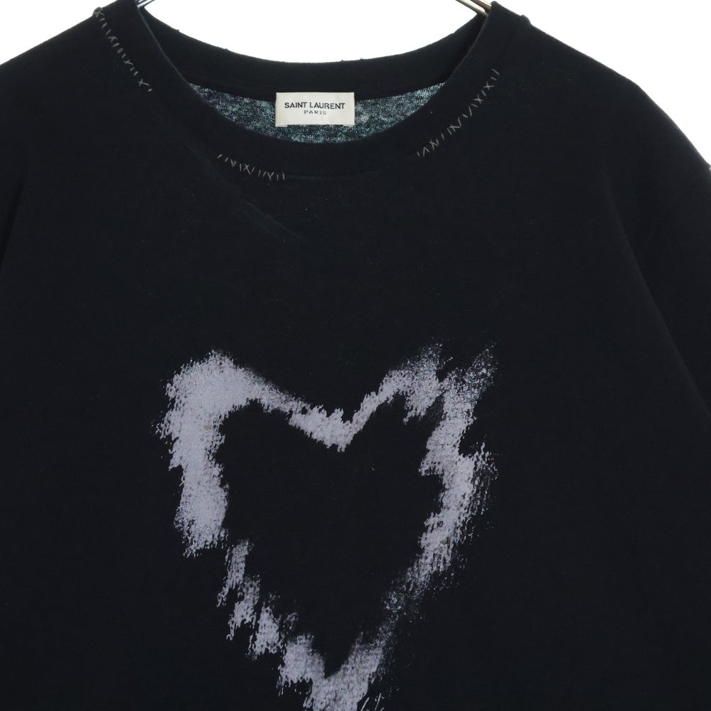 SAINT LAURENT PARIS(サンローランパリ) HEART PRINT T SHIRT ハート プリント クルーネック半袖Tシャツ カットソー ブラック 682175 Y36OB