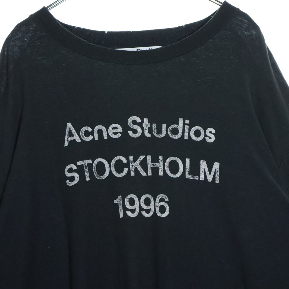 Acne Studios(アクネ ストゥディオズ) プリントロゴ ダメージ加工Tシャツ 長袖クルーネックカットソー ブラック FN-UX-TSHI000016