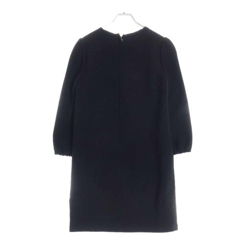 DOLCE & GABBANA(ドルチェアンドガッバーナ) ラナウール パワーショルダー パッチポケット クルーネック ドレス ワンピース レディース ブラック F6BT3T