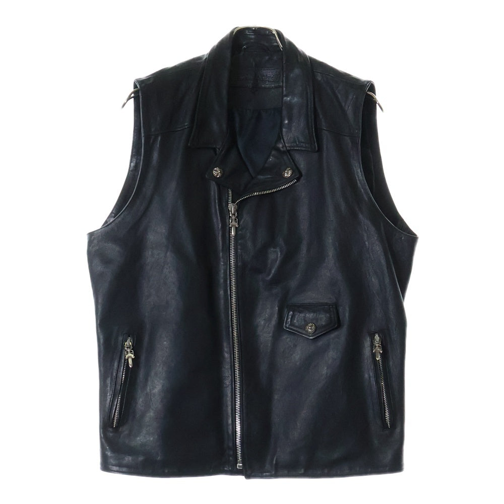 CHROME HEARTS(クロムハーツ) CRETIN LTHR クリティンレザー キルティングライダースベスト ブラック/シルバー