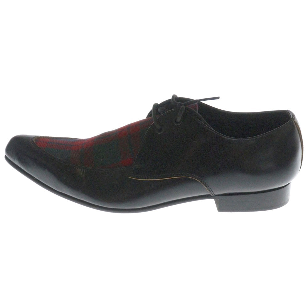 COMME des GARCONS HOMME PLUS(コムデギャルソンオムプリュス) 08AW タータンチェック ポインテッドトゥ レースアップ ドレスシューズ ブラック/レッド