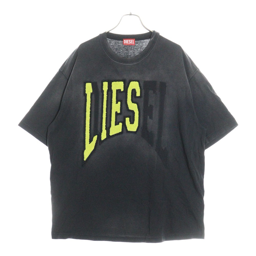 DIESEL(ディーゼル) 24SS T-WASH-N ブランドロゴ レトロウォッシュ 起毛デザイン クルーネック カットソー 半袖Tシャツ ブラック A12117OEPAH