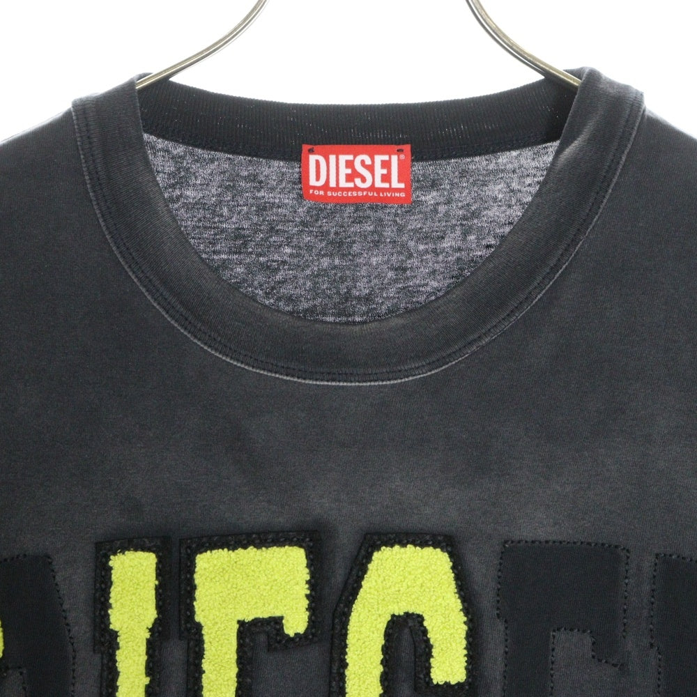 DIESEL(ディーゼル) 24SS T-WASH-N ブランドロゴ レトロウォッシュ 起毛デザイン クルーネック カットソー 半袖Tシャツ ブラック A12117OEPAH