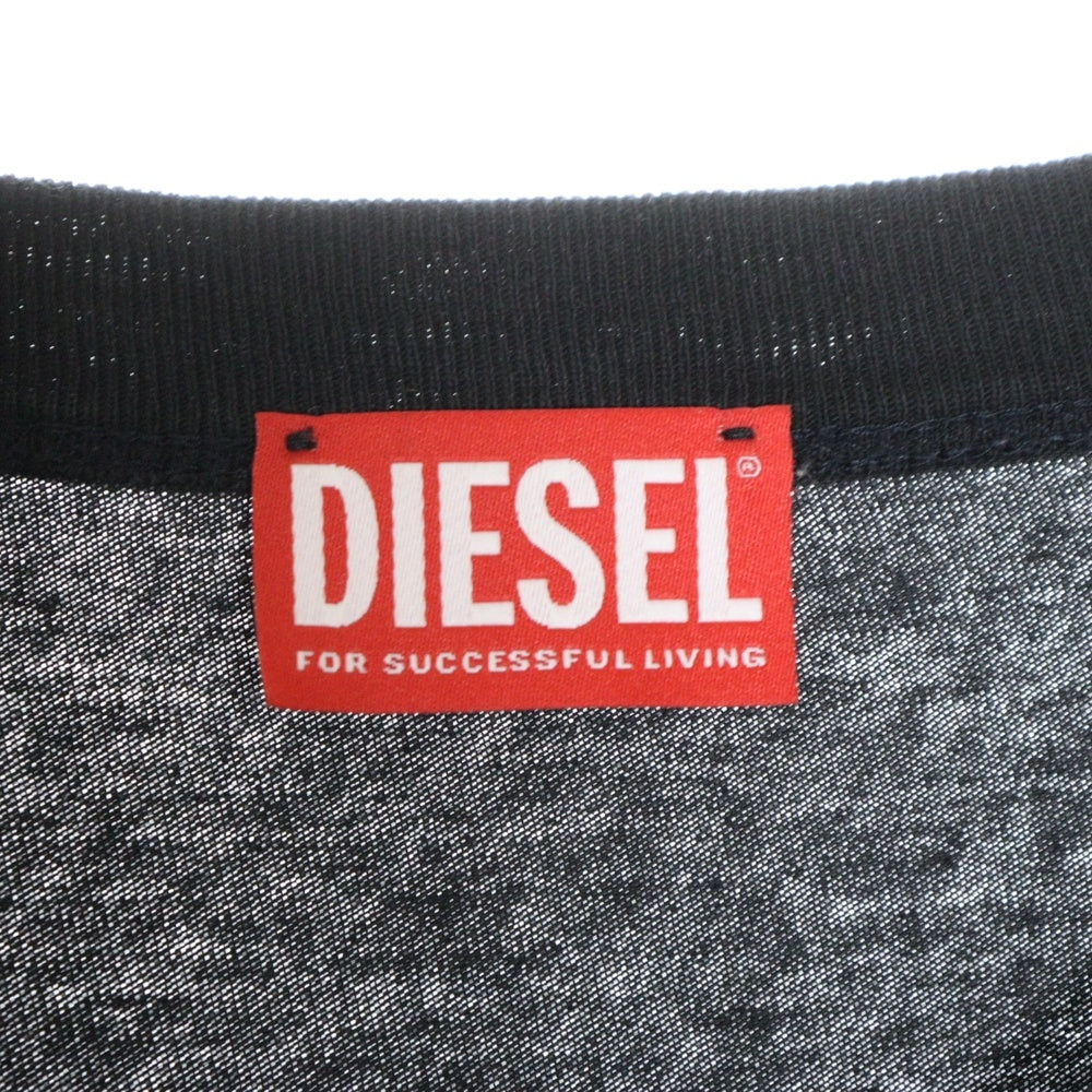 DIESEL(ディーゼル) 24SS T-WASH-N ブランドロゴ レトロウォッシュ 起毛デザイン クルーネック カットソー 半袖Tシャツ ブラック A12117OEPAH