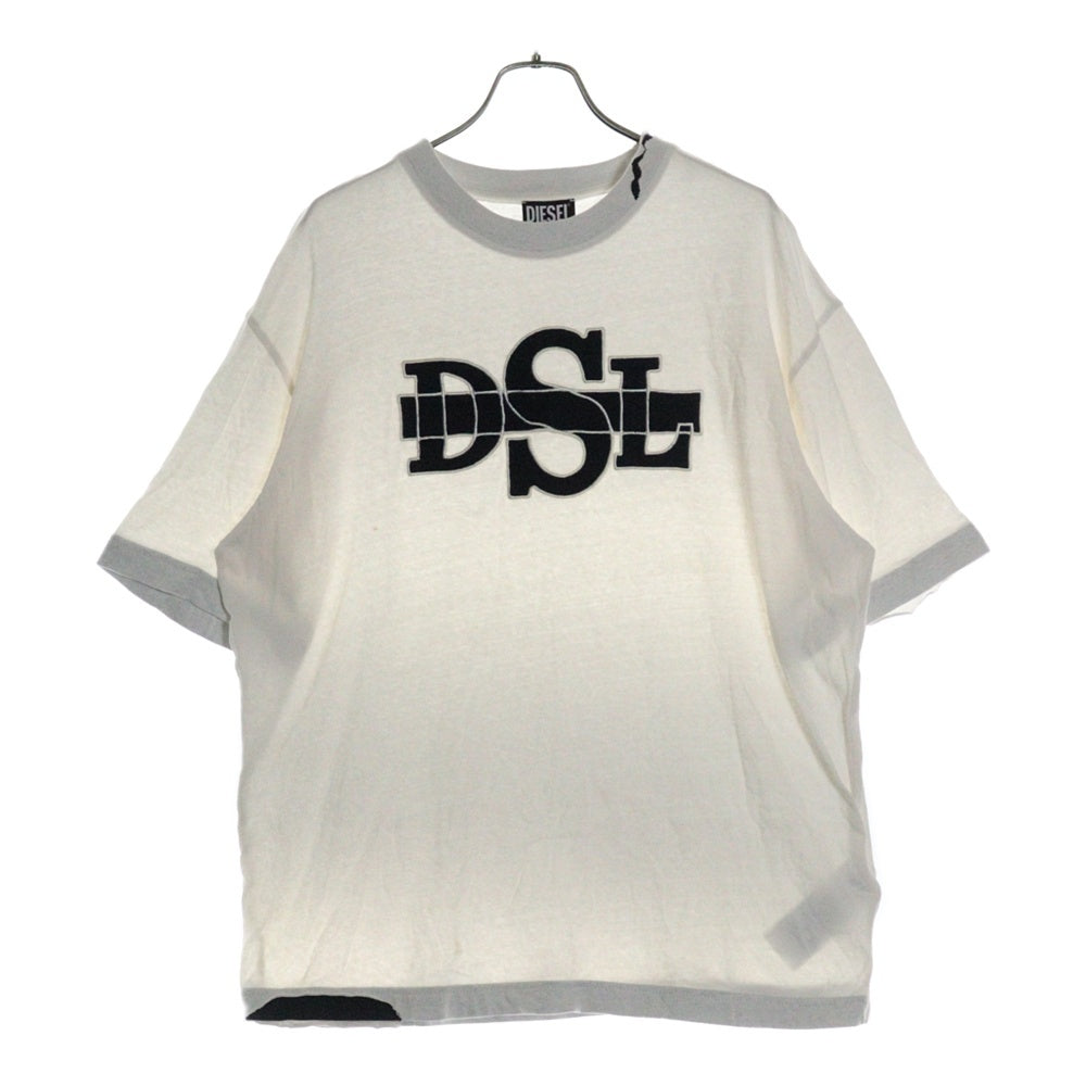 DIESEL(ディーゼル) T-WASHROT DSL ロゴ刺繍 ダメージ加工 クルーネック カットソー 半袖Tシャツ ホワイト A085660EFAN