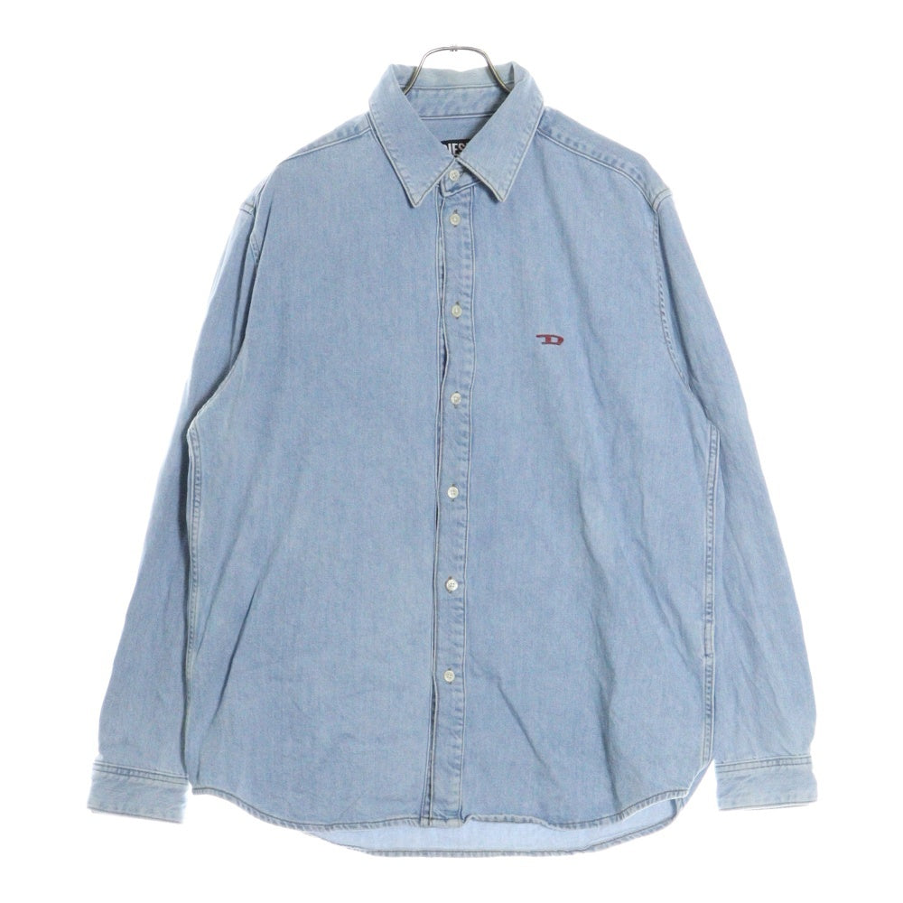 DIESEL(ディーゼル) D-SIMPLY ワンポイントロゴ刺繍 ウォッシュ加工 デニム 長袖シャツ ブルー A03534OCGAD