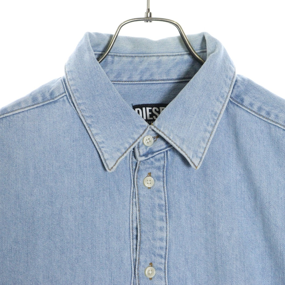 DIESEL(ディーゼル) D-SIMPLY ワンポイントロゴ刺繍 ウォッシュ加工 デニム 長袖シャツ ブルー A03534OCGAD