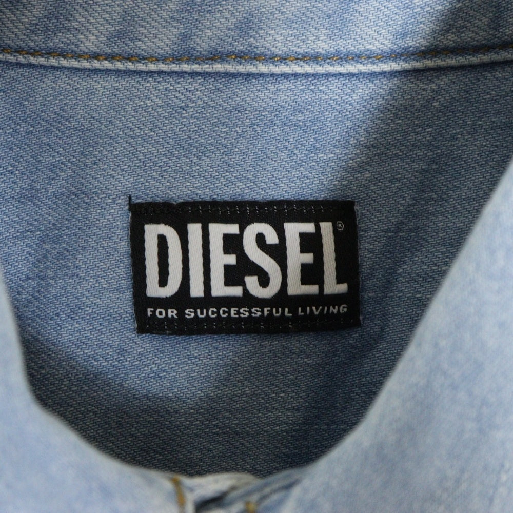 DIESEL(ディーゼル) D-SIMPLY ワンポイントロゴ刺繍 ウォッシュ加工 デニム 長袖シャツ ブルー A03534OCGAD
