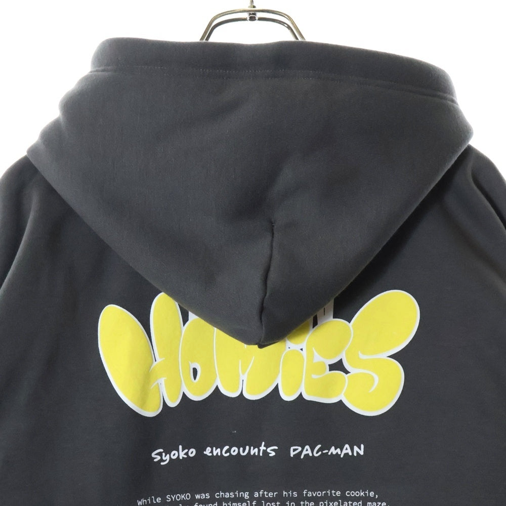 NO BRAND(ノーブランド) SYOKO×PAC-MAN YELLOW HOMIES HOODIE ショコ パックマン イエロー ホーミーズ プルオーバースウェットパーカー フーディー グレー 4582723755605