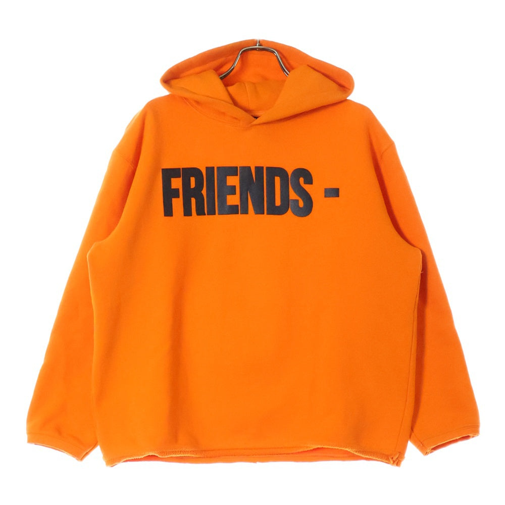 VLONE(ヴィーロン) FRIENDS HOODIE ロゴプリント カットオフ加工 プルオーバースウェットパーカー フーディー オレンジ