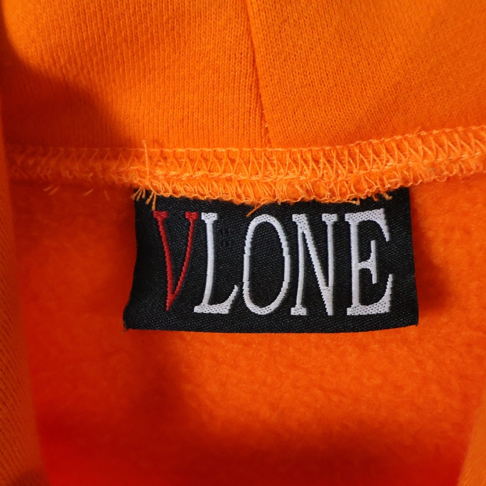 VLONE(ヴィーロン) FRIENDS HOODIE ロゴプリント カットオフ加工 プルオーバースウェットパーカー フーディー オレンジ