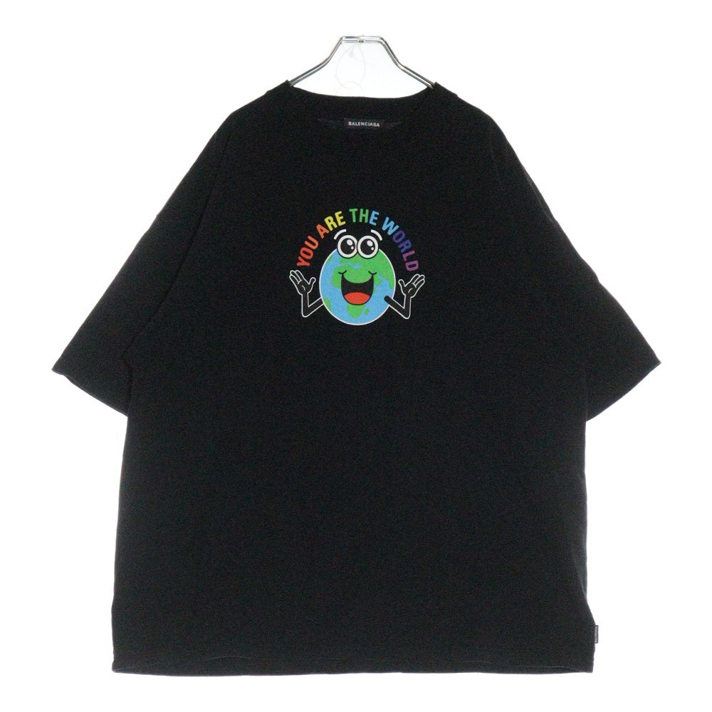 BALENCIAGA(バレンシアガ) 19SS You Are The World Tee ユーアーザワールド フロントプリント半袖Tシャツ クルーネックカットソー ブラック 556133 TDV18