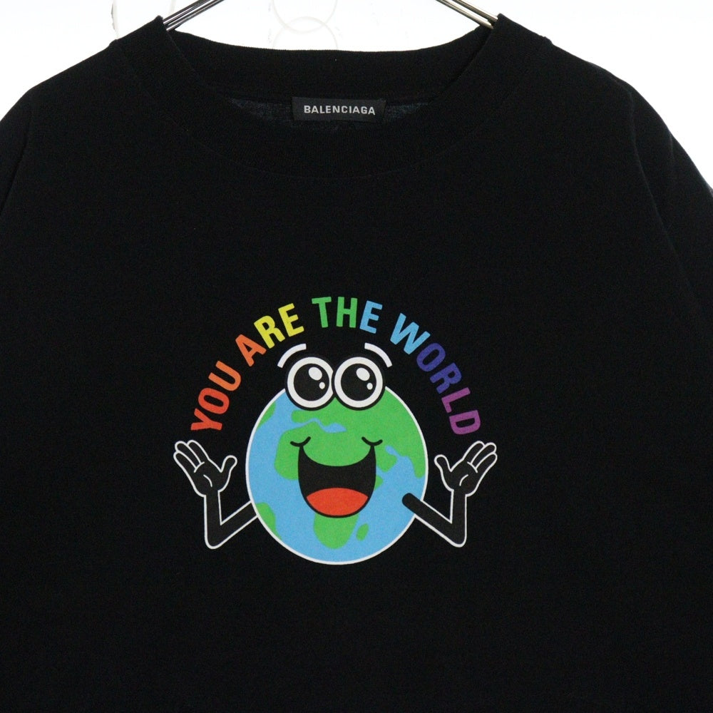 BALENCIAGA(バレンシアガ) 19SS You Are The World Tee ユーアーザワールド フロントプリント半袖Tシャツ クルーネックカットソー ブラック 556133 TDV18