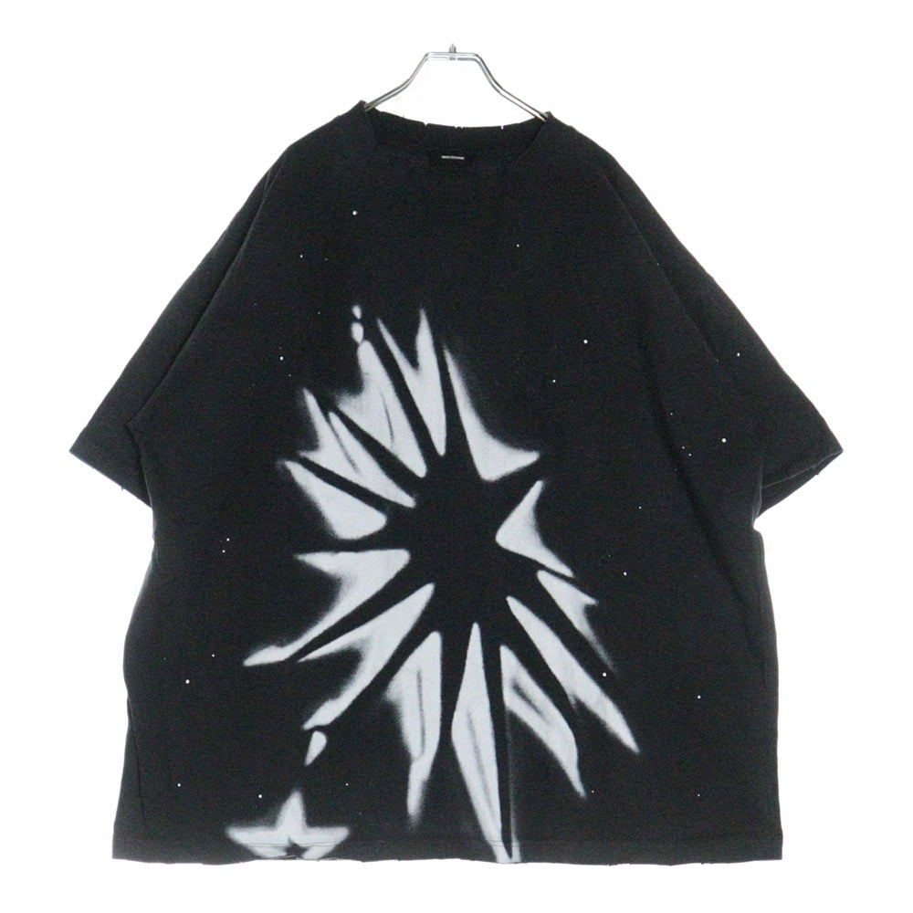we11done(ウェルダン) グラフィックプリント ダメージ加工 半袖Tシャツ カットソー ブラック WD-TT1-22-715-U-BK