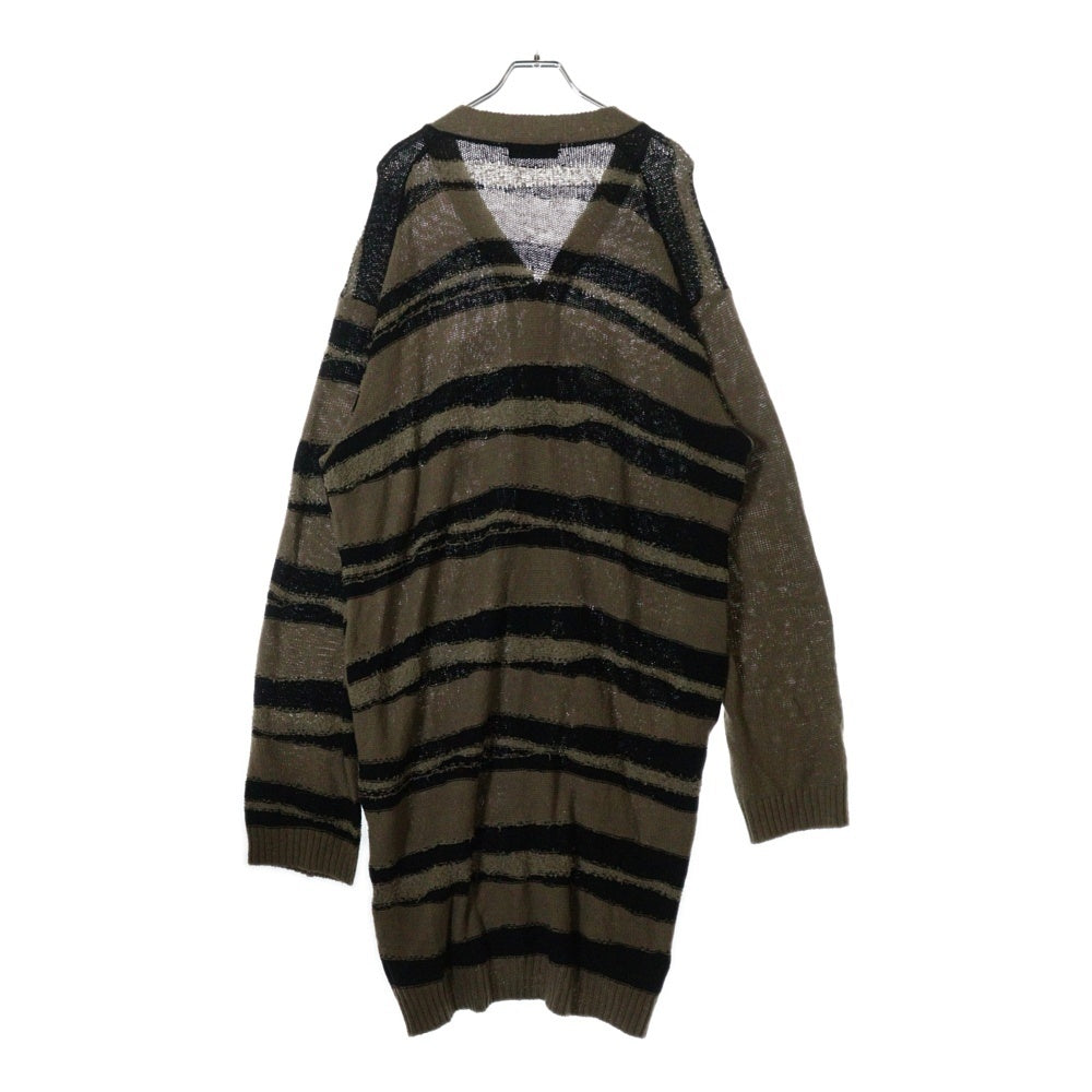 Yohji Yamamoto POUR HOMME(ヨウジヤマモト プールオム) 24SS BORDER LONG CD ボーダー ロング ニット カーディガン ベージュ HS-K73-092