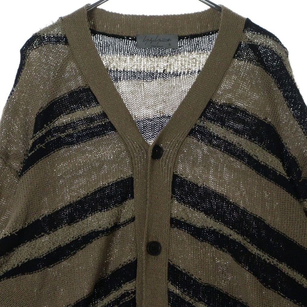 Yohji Yamamoto POUR HOMME(ヨウジヤマモト プールオム) 24SS BORDER LONG CD ボーダー ロング ニット カーディガン ベージュ HS-K73-092
