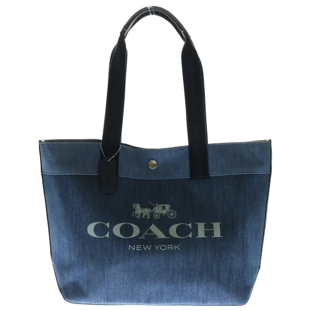 COACH(コーチ) ロゴプリント バイカラー デニム トート ハンドバッグ レディース インディゴ 91131