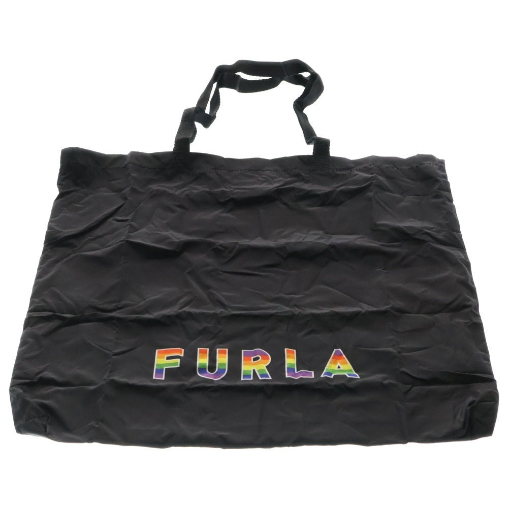FURLA(フルラ) ナイロン レインボーロゴ ショッパー エコバッグ レザー ポーチ ブラック WB00695 BX0959