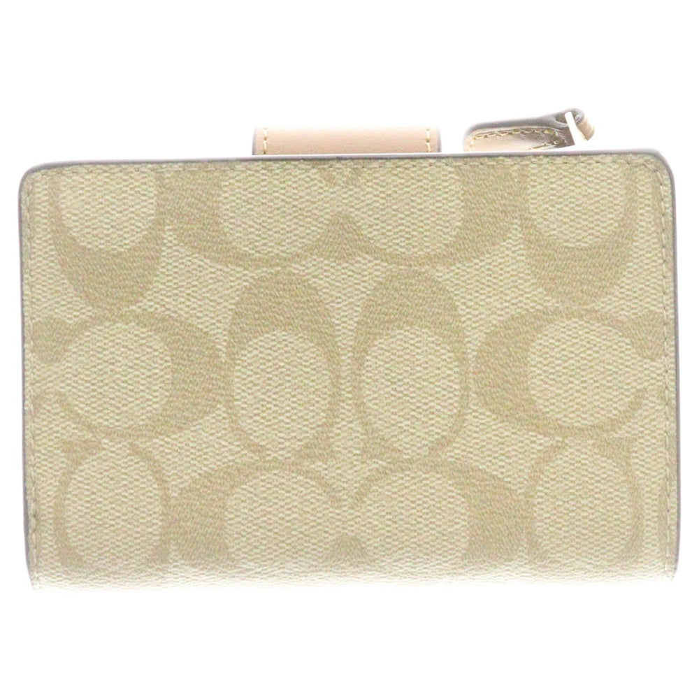 COACH(コーチ) 金ロゴ L字ジップ シグネイチャー コンパクトウォレット 財布 レディース ベージュ C0082