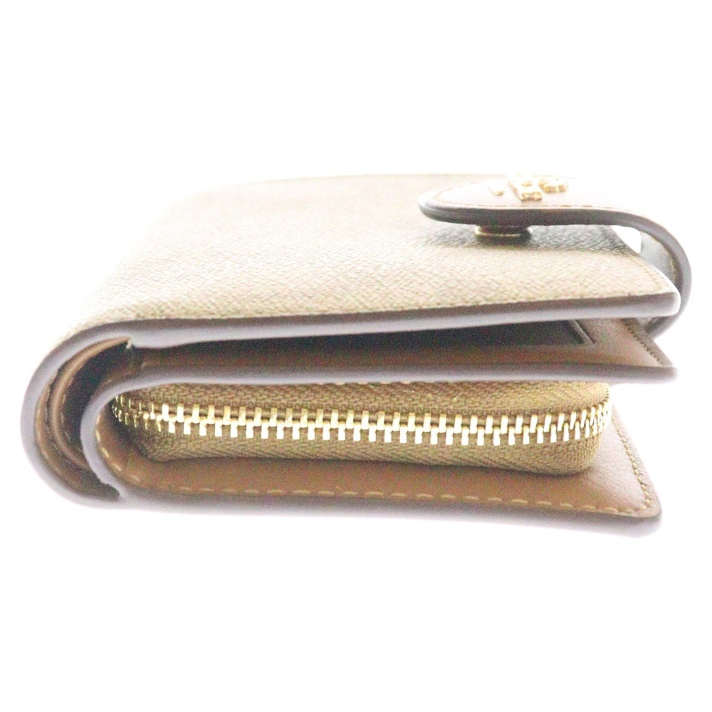 COACH(コーチ) 金ロゴ L字ジップ シグネイチャー コンパクトウォレット 財布 レディース ベージュ C0082