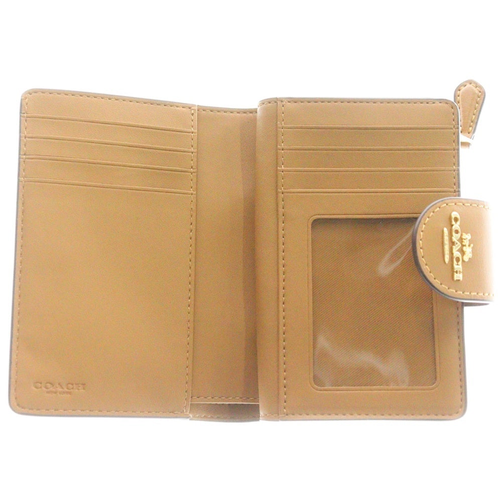 COACH(コーチ) 金ロゴ L字ジップ シグネイチャー コンパクトウォレット 財布 レディース ベージュ C0082