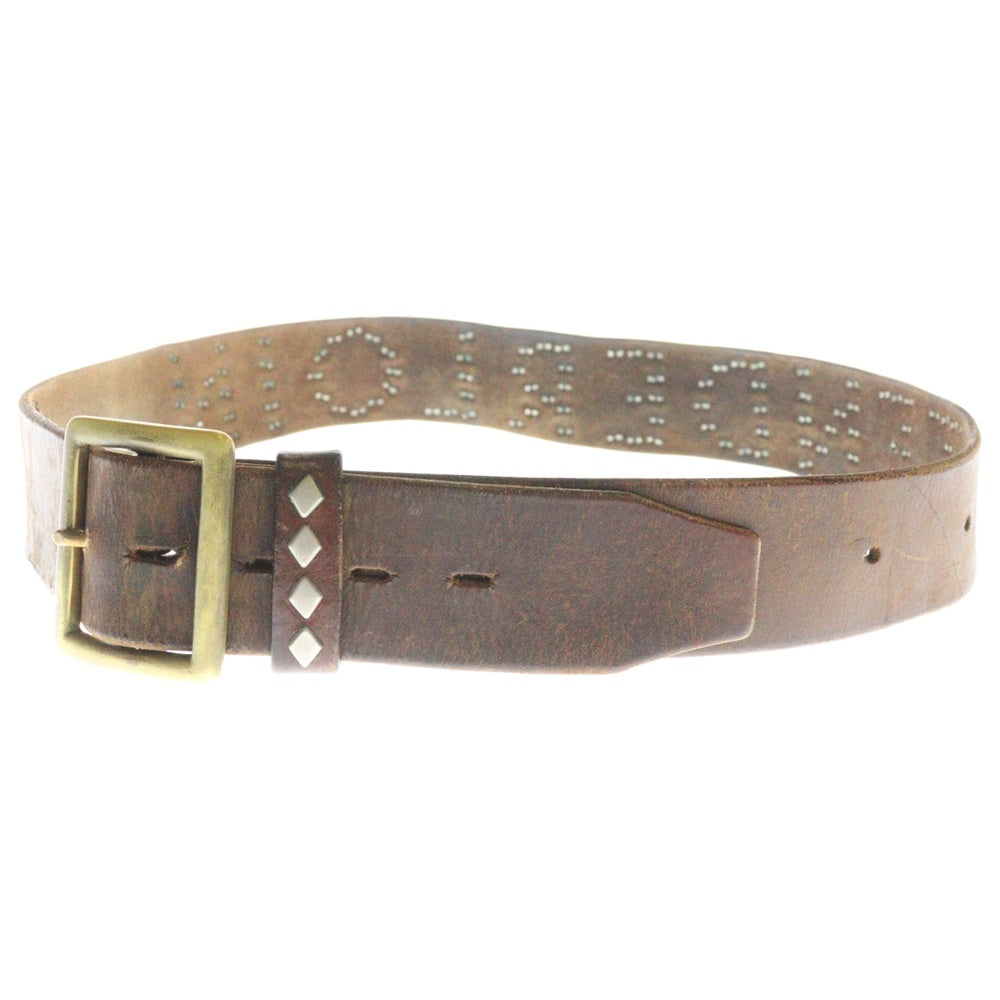 TENDERLOIN(テンダーロイン) ×HTC T-STUDS BELT ロゴスタッズ レザーベルト ブラウン