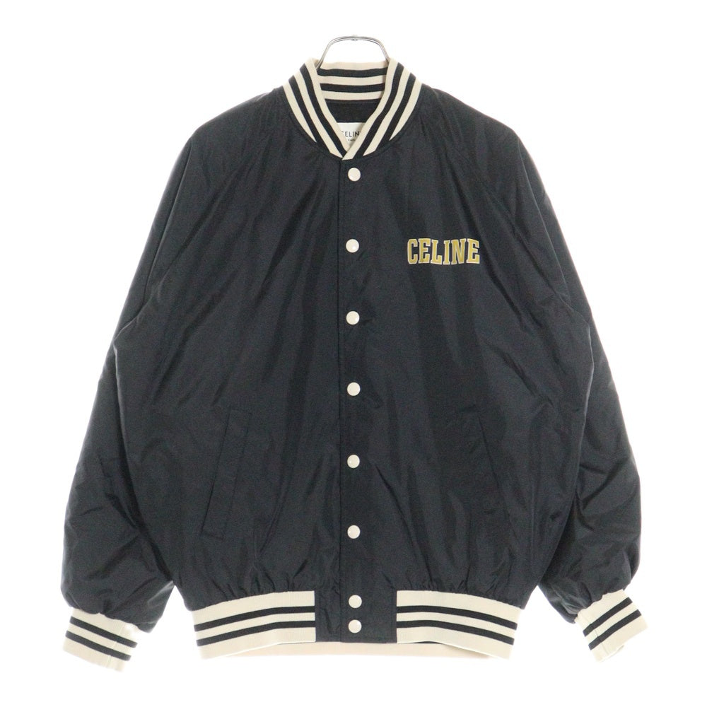CELINE(セリーヌ) PARIS TEDDY JACKET テディ ロゴプリント ボタンフライジャケット ライトウェイト ブラック レディース 2W19B905V