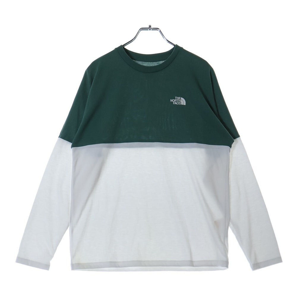 THE NORTH FACE(ザノースフェイス) L/S BI-COLORED NUPTSE TEE バイカラー ヌプシ ロゴプリントTシャツ 長袖クルーネックカットソー グリーン/ホワイト NT82384