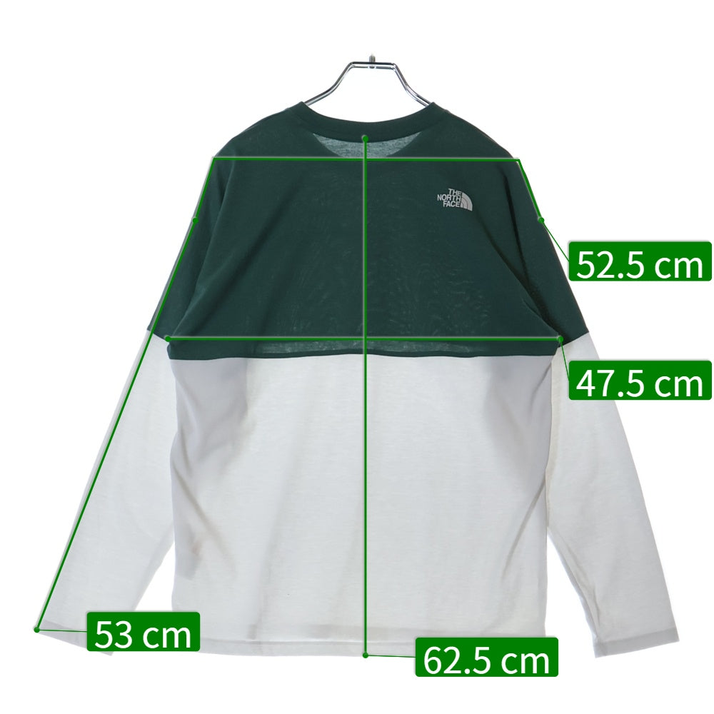THE NORTH FACE(ザノースフェイス) L/S BI-COLORED NUPTSE TEE バイカラー ヌプシ ロゴプリントTシャツ 長袖クルーネックカットソー グリーン/ホワイト NT82384