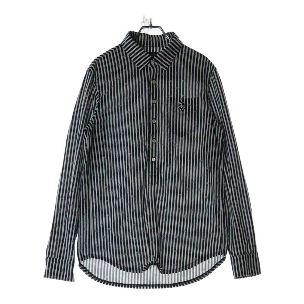 PEARLY GATES(パーリーゲイツ) ロゴワッペン付き ストライプ柄 長袖シャツ ネイビー/ホワイト 053-1261903