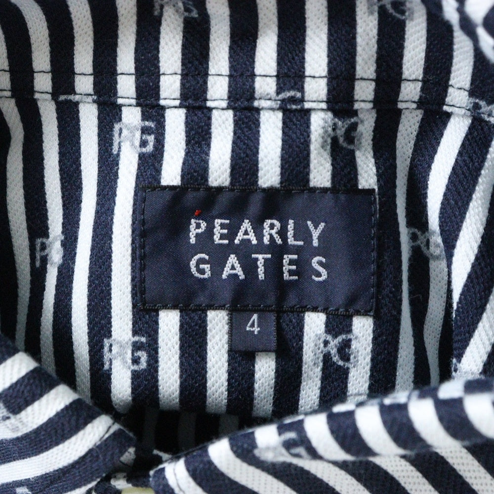 PEARLY GATES(パーリーゲイツ) ロゴワッペン付き ストライプ柄 長袖シャツ ネイビー/ホワイト 053-1261903