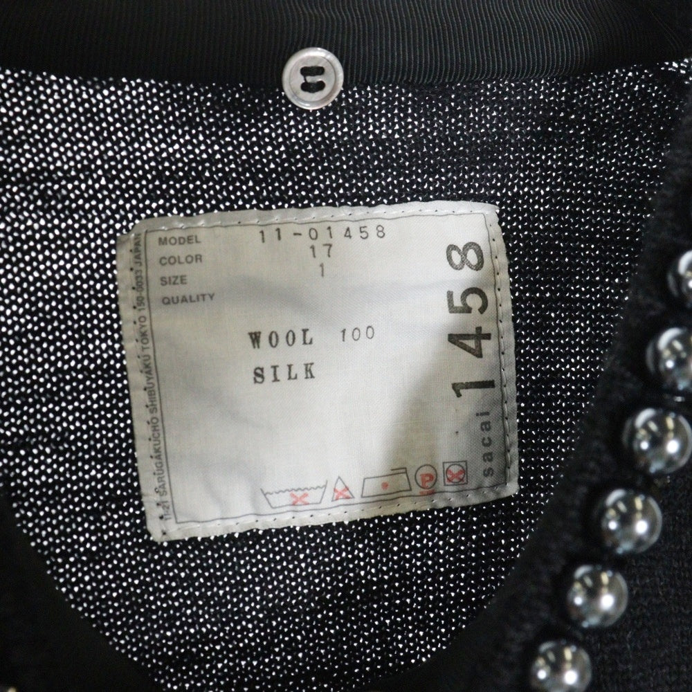 Sacai(サカイ) 11AW パールビジュー装飾ニット ウールカーディガン ブラック レディース 11-01458