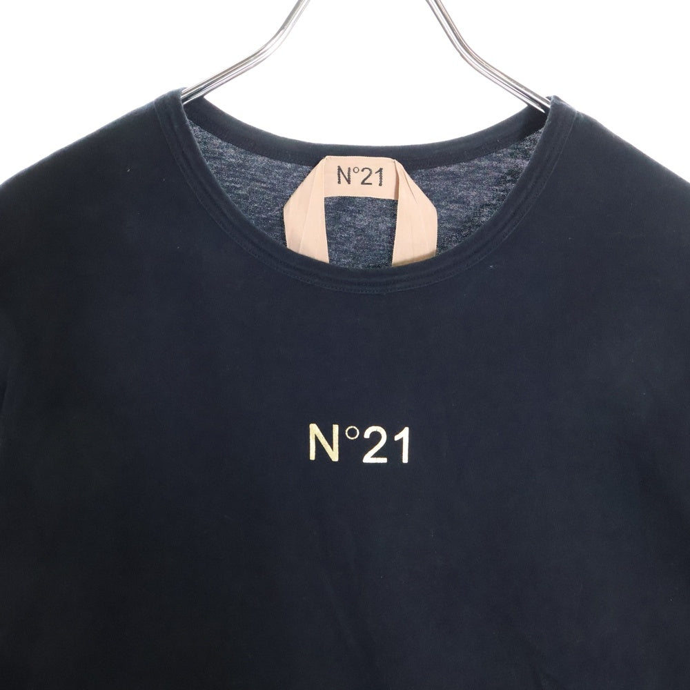 N21 numero ventuno(ヌメロ ヴェントゥーノ) FRONT LOGO PRINT フロント ロゴ プリント クルーネック 半袖Tシャツ カットソー ブラック レディース 19SW-F022-4157